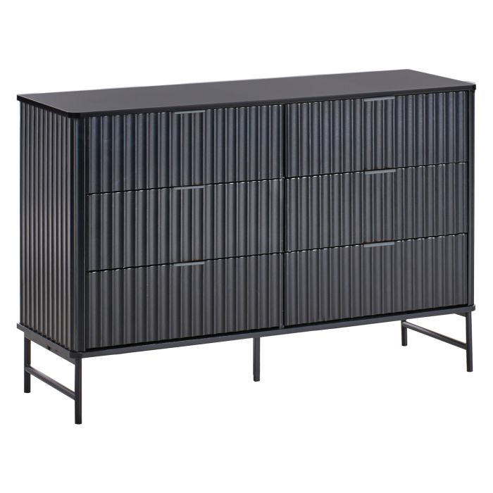 VENEZIA Black Chest of Drawers - Large-sized, 6 Drawers, Double