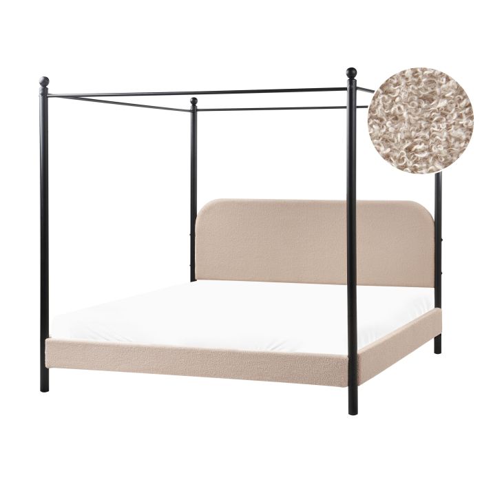 MORIS Four Poster Bedframe Boucle 180 x 200cm EU Super Kingsize Bed Taupe