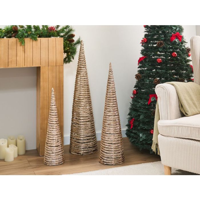 TUELSONA Set of 3 LED Christmas Tree Decoration with Lights - Gold