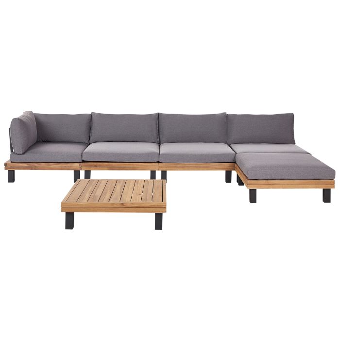 Garden Corner Sofa with Table 5 Seater FRAZZANO Modular Certified Acacia Wood Grey