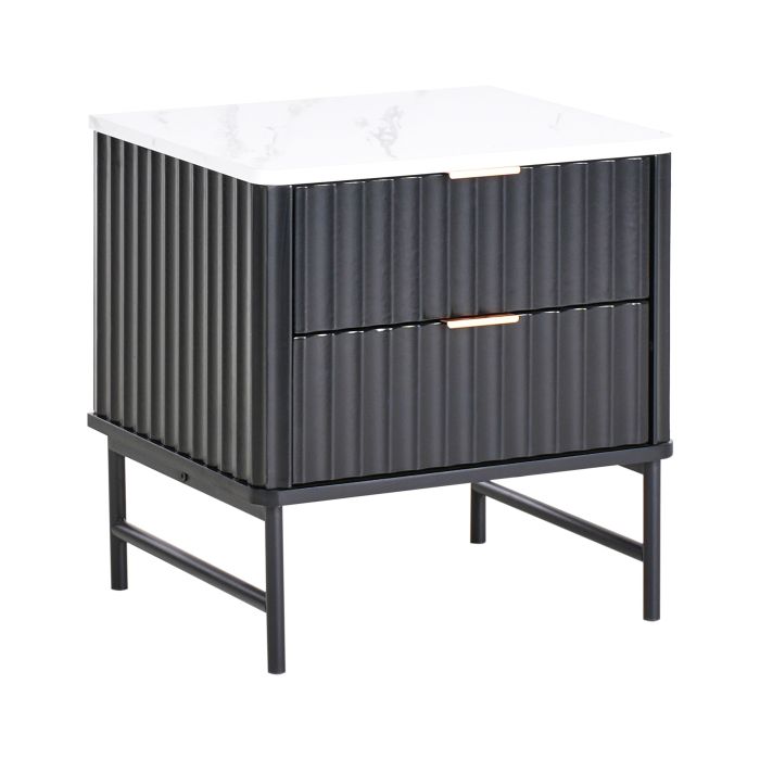 GLASTY 2 Drawer Bedside Table Marble/ Black