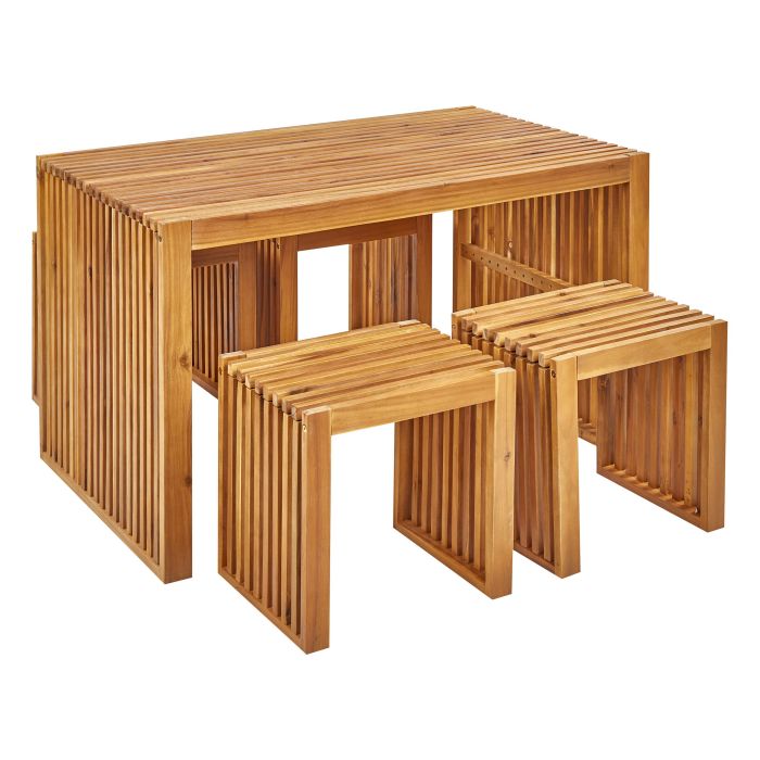 Garden Dining Set with Stools 4 Seater BELLANO Acacia Wood Brown