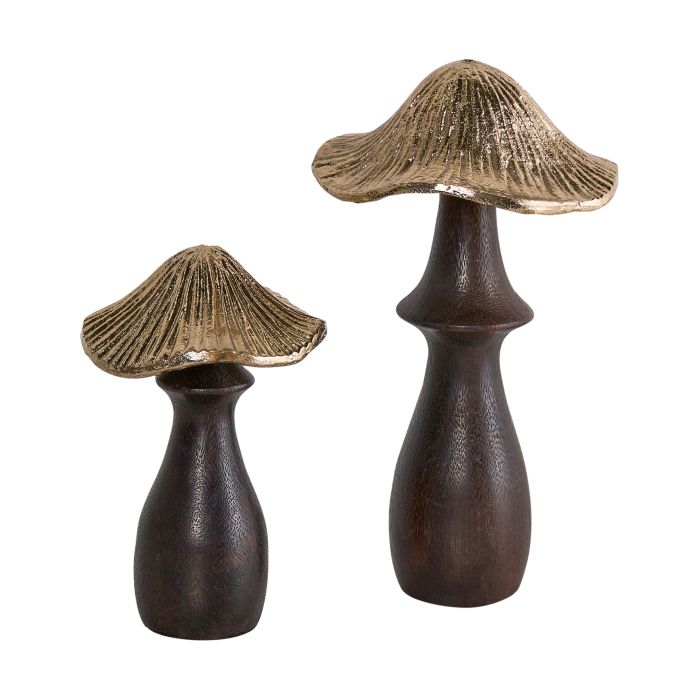 FRITHWELL Mushroom Figurines Set of 2 - Black with Gold