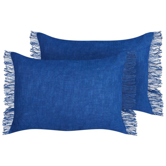 Set of 2 Decorative Cushions MABA Cotton 50 x 35 cm Navy Blue Solid