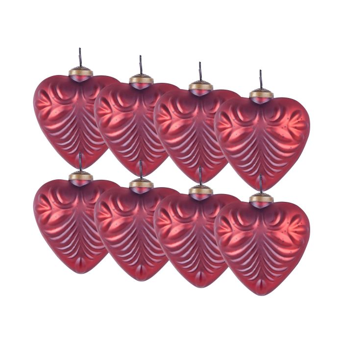 DERRINGVALE Set of 8 Christmas Baubles Glass - Red