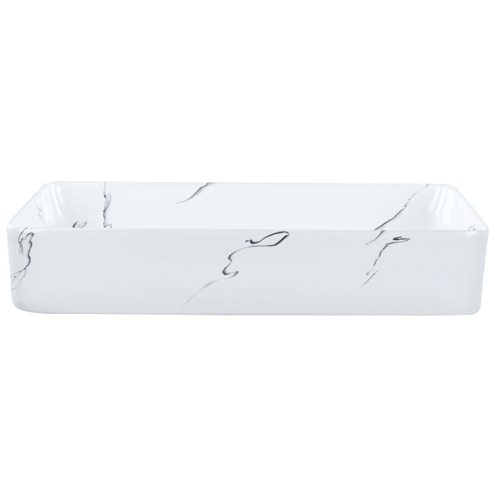 Ceramic Countertop Basin Marble Effect 610 x 350 mm White HOPI