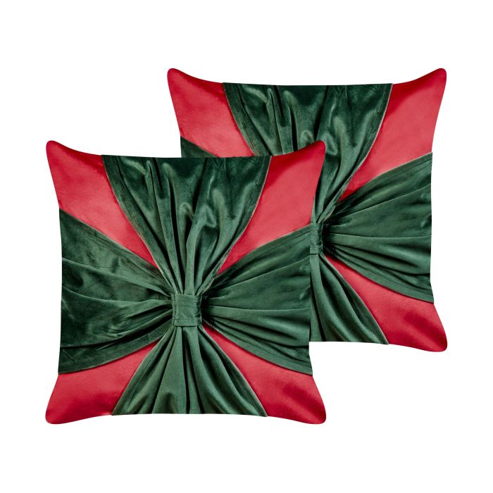 Set of 2 Decorative Cushions MARSHMALLOW Velvet 45 x 45 cm Red Christmas Pattern