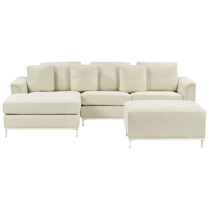 RODENLEIGH Fabric 5 Seater L Shaped Corner Sofa with Ottoman - Beige, Left Hand Facing