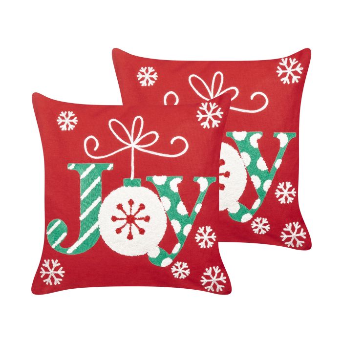 Set of 2 Decorative Cushions GINGERBREAD Cotton 45 x 45 cm Red Christmas Pattern