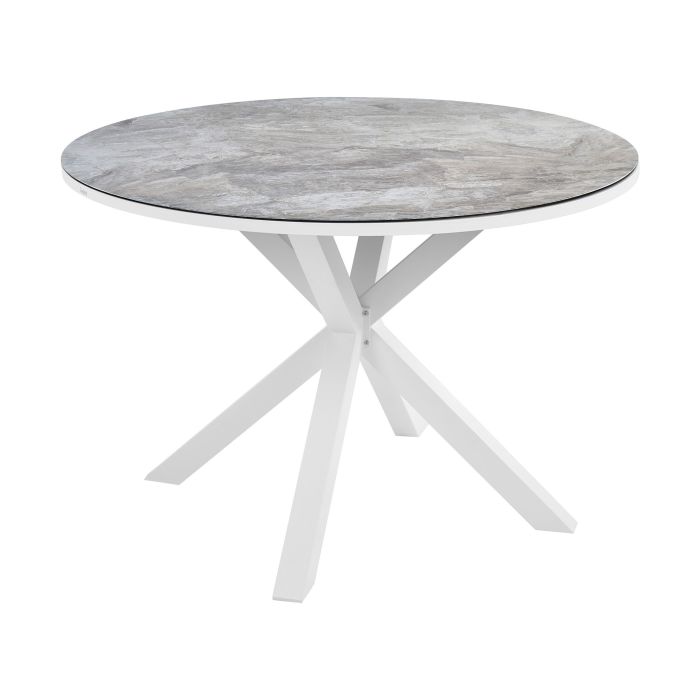 Round Garden Dining Table Diameter 120 cm Marble Effect with White MALETTO