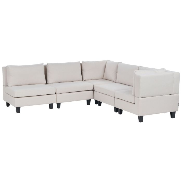 5 Seater Left Hand Modular Fabric Corner Sofa Light Beige UNSTAD