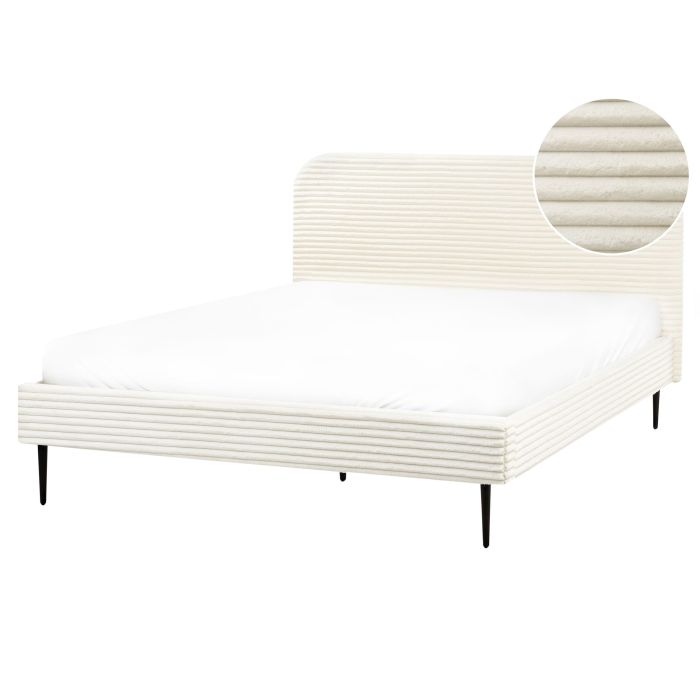 ALFYAT Bed Corduroy 160 x 200 cm (EU King Size) Off-White