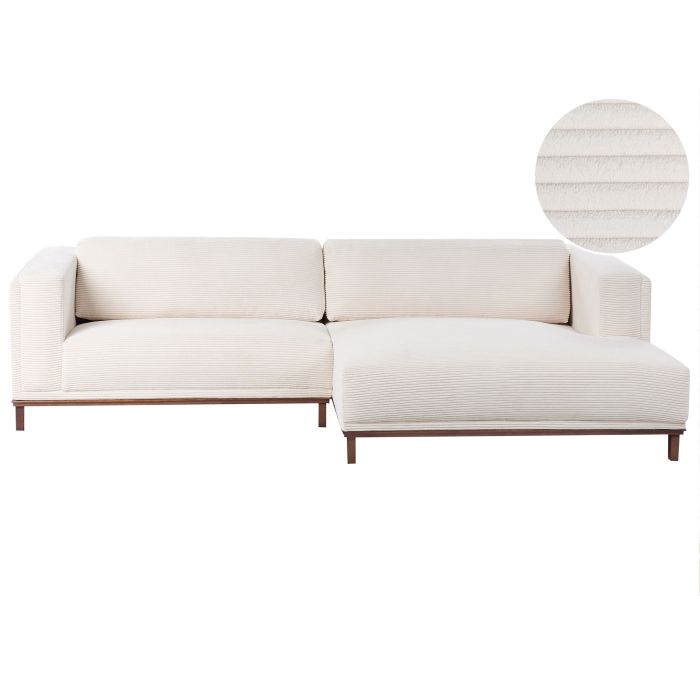 LINFORDEN Corduroy Fabric 4 Seatrer L Shaped Corner Sofa - Light Beige, Right Hand Facing