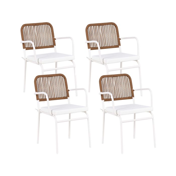 DEIGHTON Set of 4 Garden Chairs with Cushions Metal - White