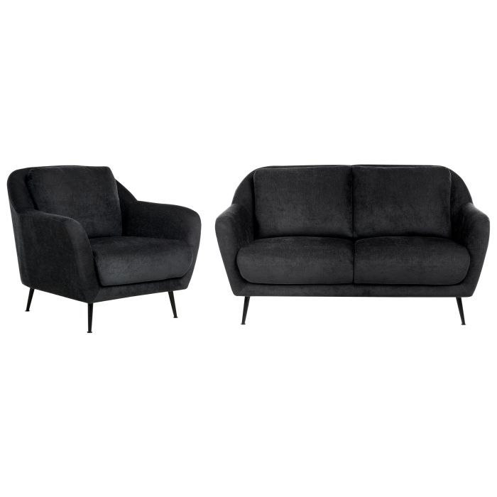 CLIFTONWELL Chenille Fabric 2 Seater Sofa and Armchair Sofa Set - Black