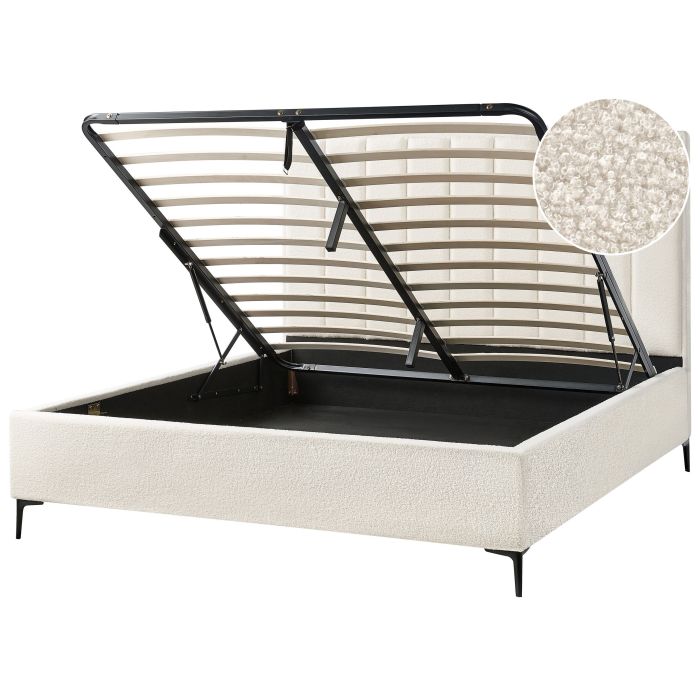 SEZZANA Ottoman Bedframe Boucle 180 x 200cm EU Super Kingsize Bed Off-White