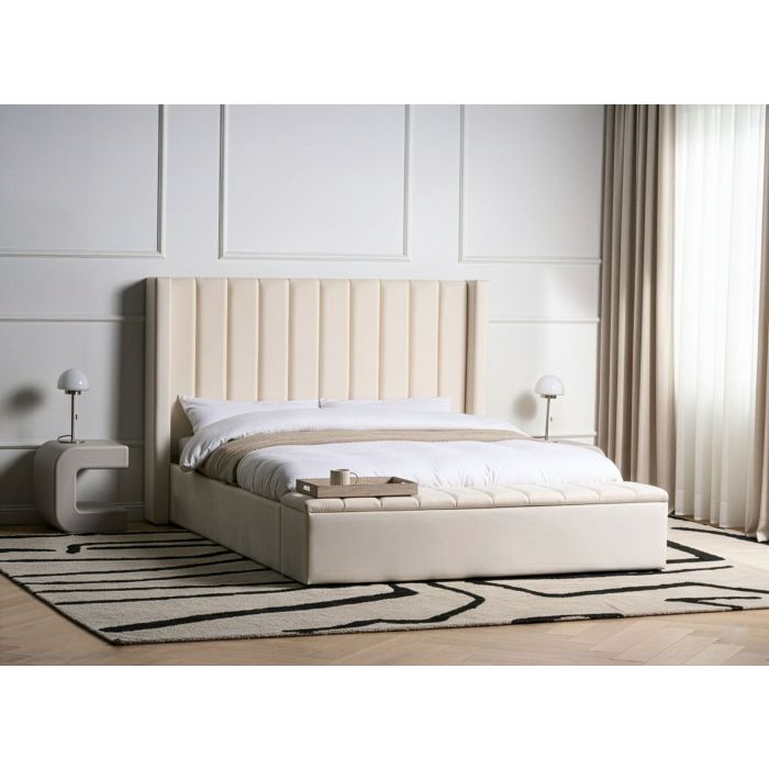 NOYERS EU Kingsize Waterbed Velvet Bedframe with Storage Bench - Off White
