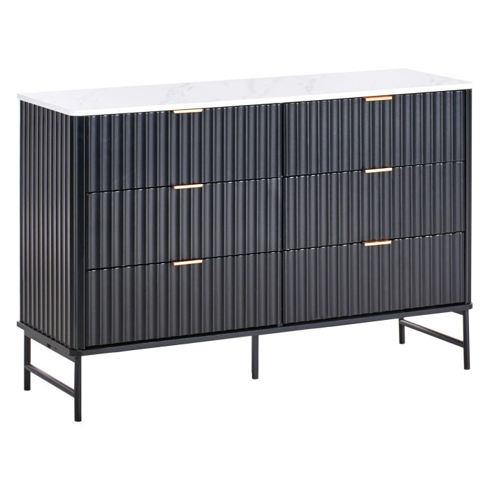 TREVISO Black Chest of Drawers - Large-sized, 6 Drawers, Double