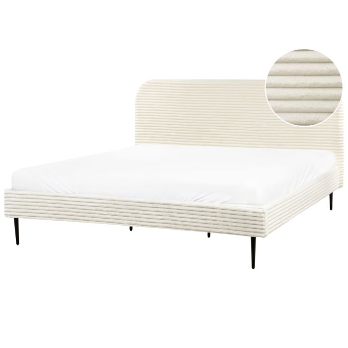 ALFYAT Bed Corduroy 180 x 200 cm (EU Super King) Off-White