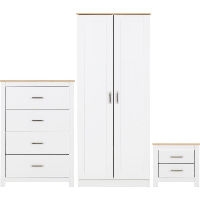 PORTLETHEN 2 Door Wardrobe Set 3 Piece - White