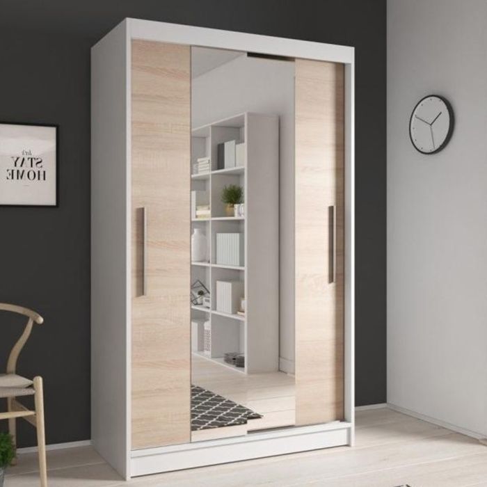 Pageant Sliding Door Wardrobe 120cm in White Matt with Sonoma Oak Fronts
