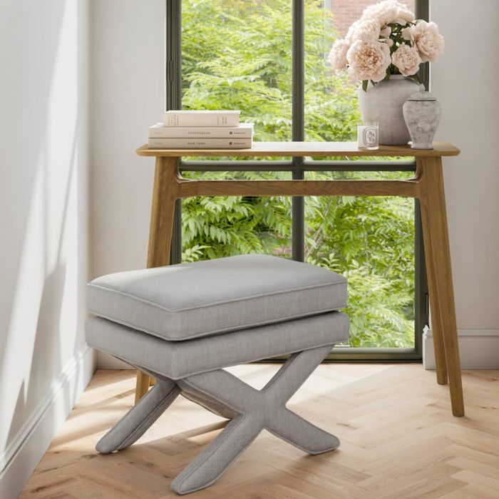 RHOAN Linen Footstool - Light Grey