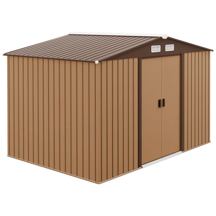 9 x 6FT Garden Metal Storage Shed Outdoor Storage Shed with Foundation Ventilation & Doors, Yellow