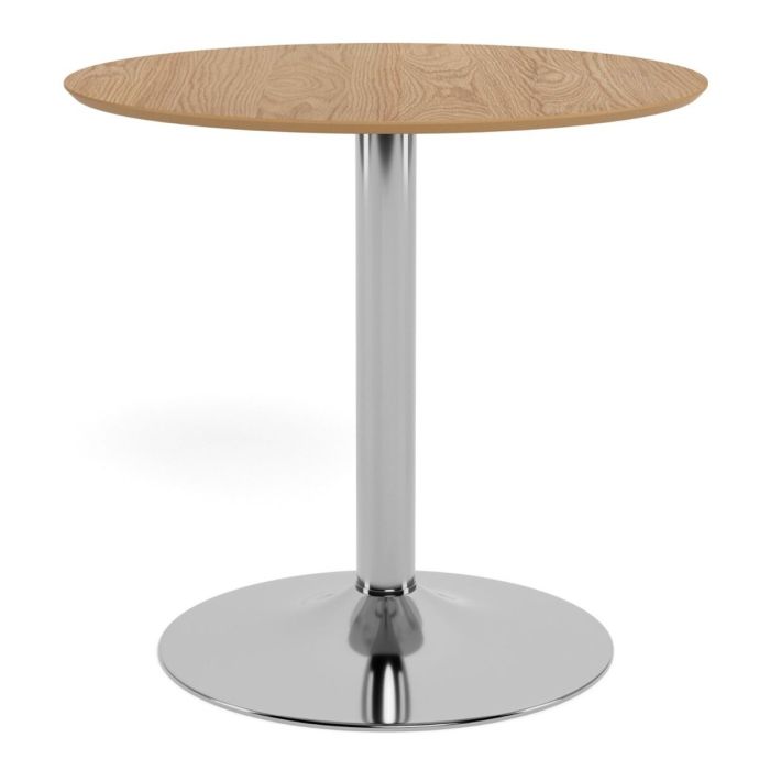 HARVINE Round Cafe Table with Chrome Base - Matt Oak