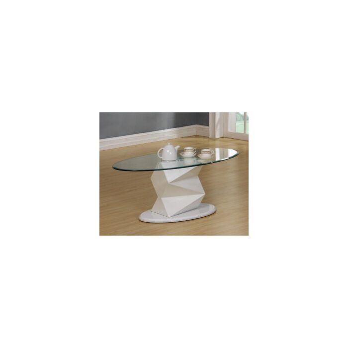 Centralia Elegance High Gloss Coffee Table with Oval Clear Glass Top - White