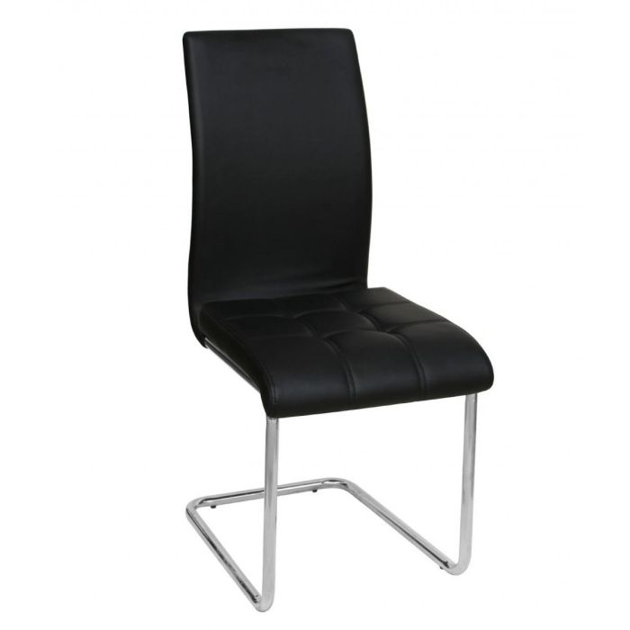 Gallatin Classic Dining Chairs - Set of 4 Leather Effect Chairs in Chrome - Black