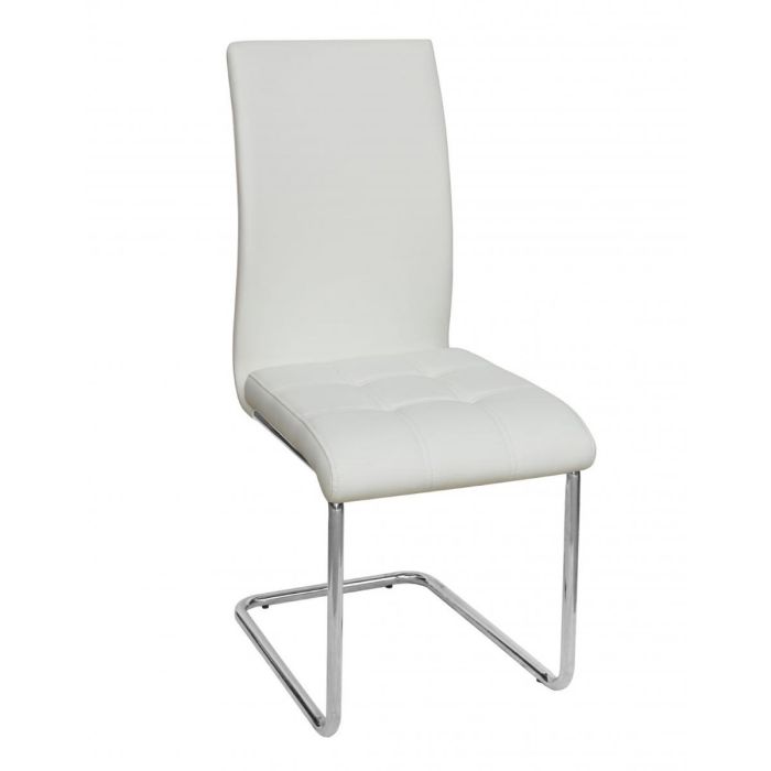 Gallatin Classic Dining Chairs - Set of 4 Leather Effect Chairs in Chrome - White