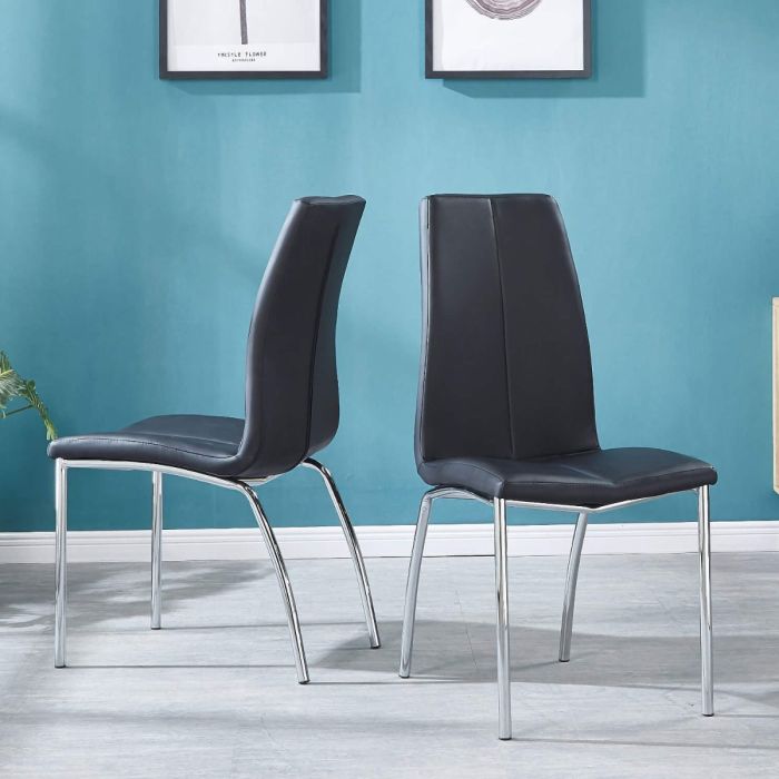 Vaxton Set of 2 PU Chairs with Chrome Legs - Black