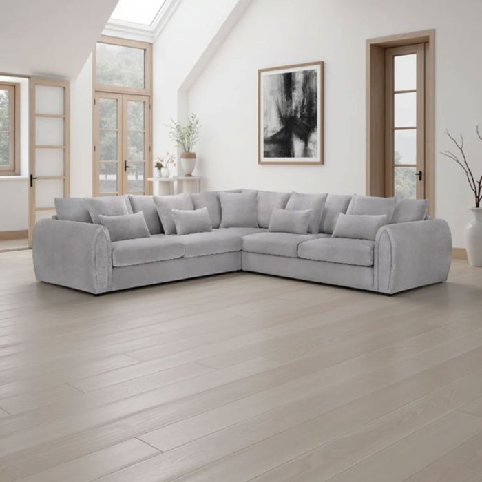 ANDREW Velvet Large Corner Sofa - L Shaped - Grey