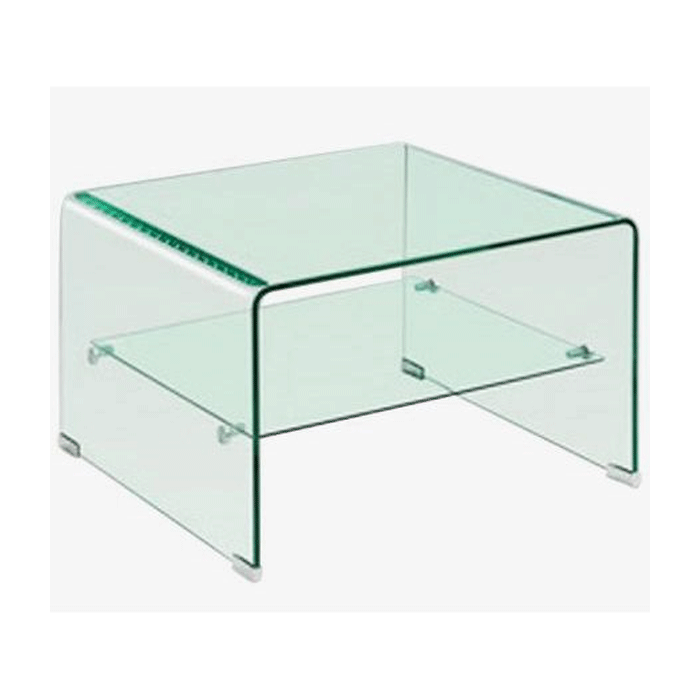 Rochford Clear Glass Lamp Table with Shelf - Square