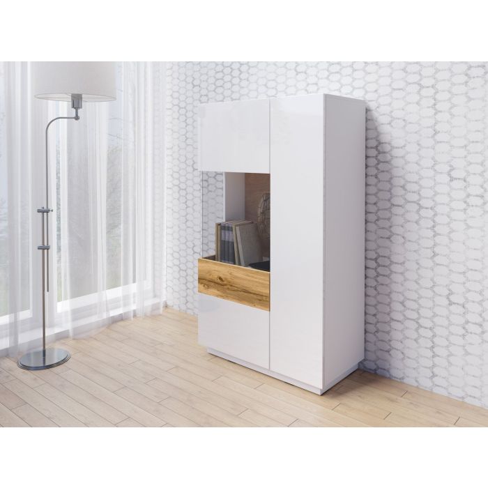Salamandar 42 Display Cabinet Left Side Wotan Oak - White Gloss