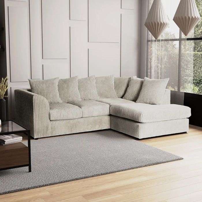 BLAKE Jumbo Cord 4 Seater L Shaped Scatterback Corner Sofa - Cream, Right Hand Facing