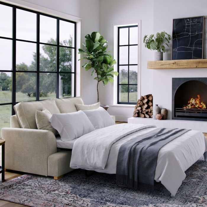 2 Seater Sofa Bed - HERITAGE Fabric - Light Beige