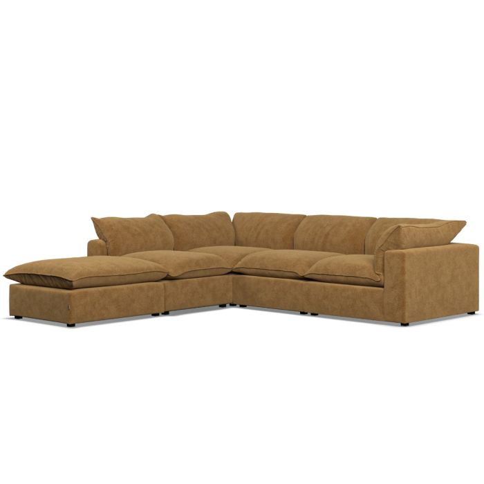 Corner Sofa - PUEBLA Fabric 4 Seater Right Hand Facing Amber - Footstool End