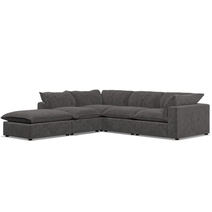 Corner Sofa - PUEBLA Fabric 4 Seater Right Hand Facing Slate - Footstool End
