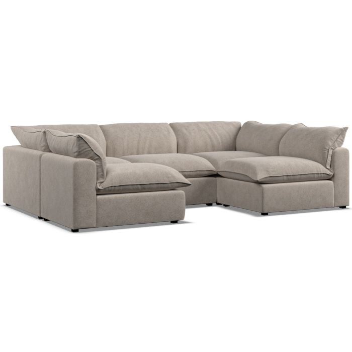 Corner Sofa - PUEBLA Fabric 5 Seater U Shaped Fossil - Open End