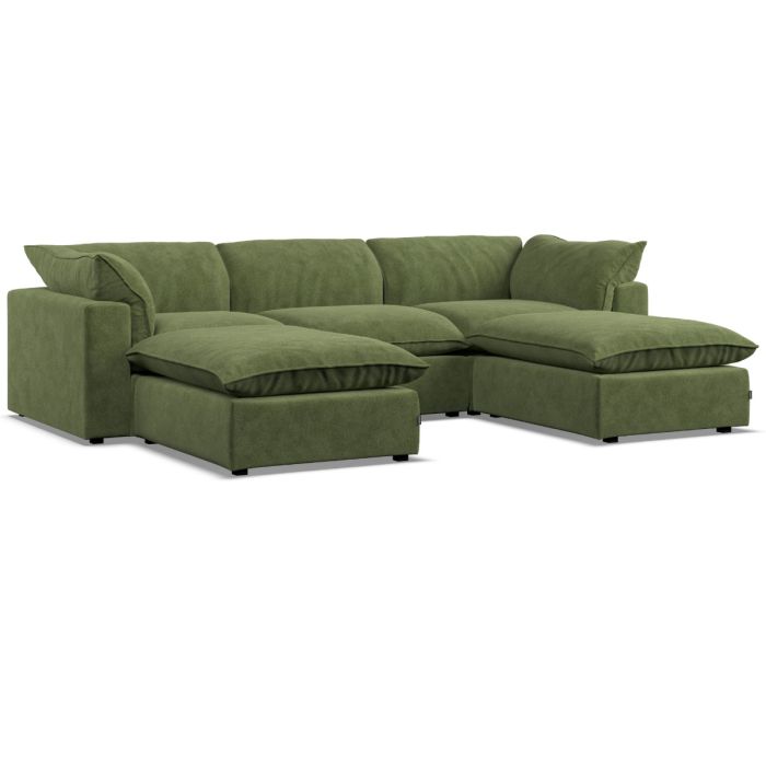 Corner Sofa - PUEBLA Fabric 5 Seater U Shaped Verde - Footstool End