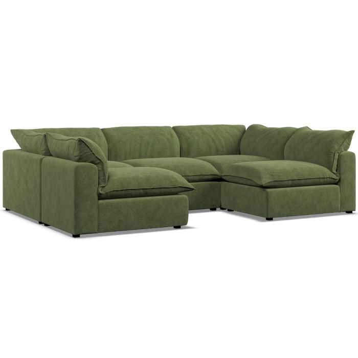 Corner Sofa - PUEBLA Fabric 5 Seater U Shaped Verde - Open End