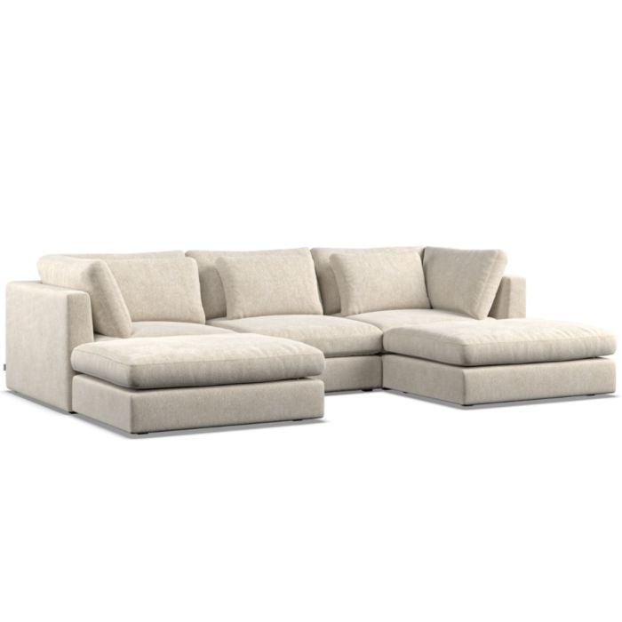 Corner Sofa - SOVA Fabric 5 Seater U Shaped Ivory - Footstool End