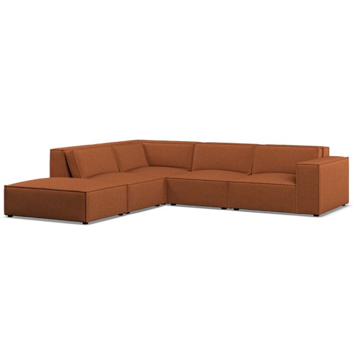 Corner Sofa - LUCCA Fabric 5 Seater Right Hand Facing Terra - Footstool End