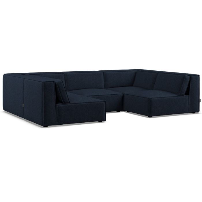 Corner Sofa - LUCCA Fabric 5 Seater U Shaped Deep Blue - Open End