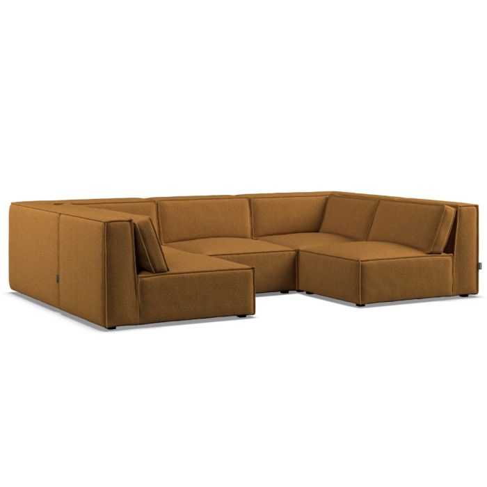 Corner Sofa - LUCCA Fabric 5 Seater U Shaped Inca Gold - Open End