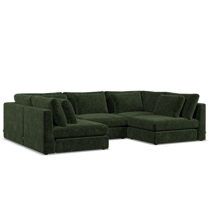 Corner Sofa - SOVA Fabric 5 Seater U Shaped Bottle Green - Open End