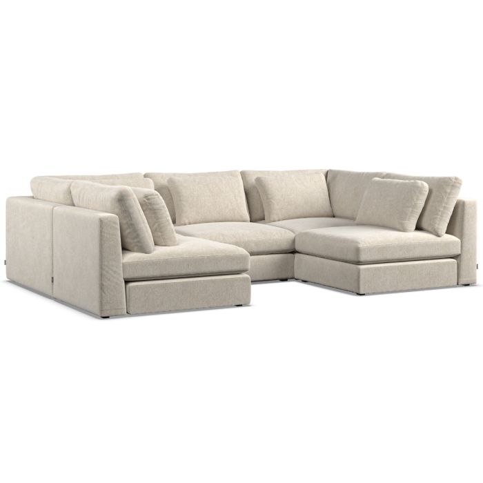 Corner Sofa - SOVA Fabric 5 Seater U Shaped Ivory - Open End