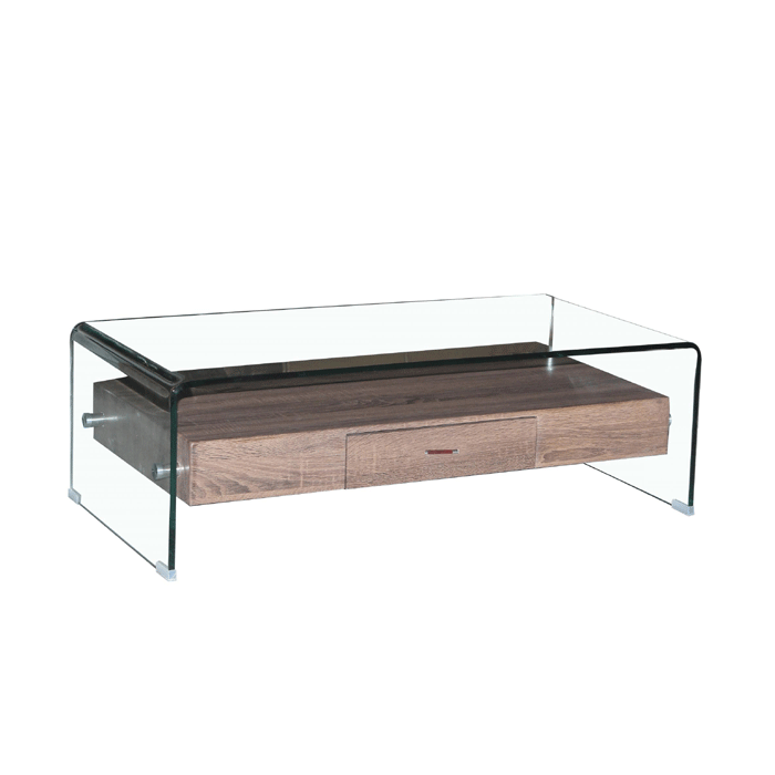 Rochford Clear Glass Coffee Table with Drawer - Rectangular