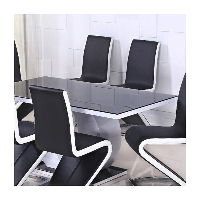Brecon White High Gloss Dining Table with Black Glass Top